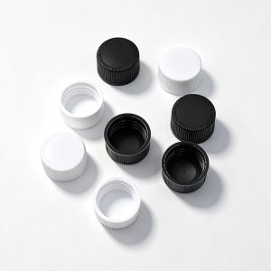 20/410 PP ribbed screw cap in white and black for cosmetic bottles
