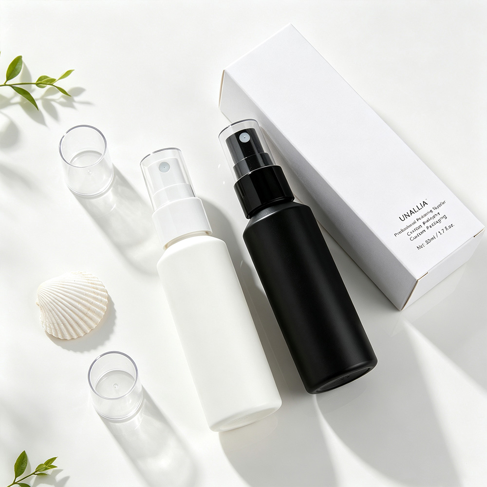 1.7 oz HDPE slant shoulder fine mist spray bottle with packaging box for beauty and personal care products