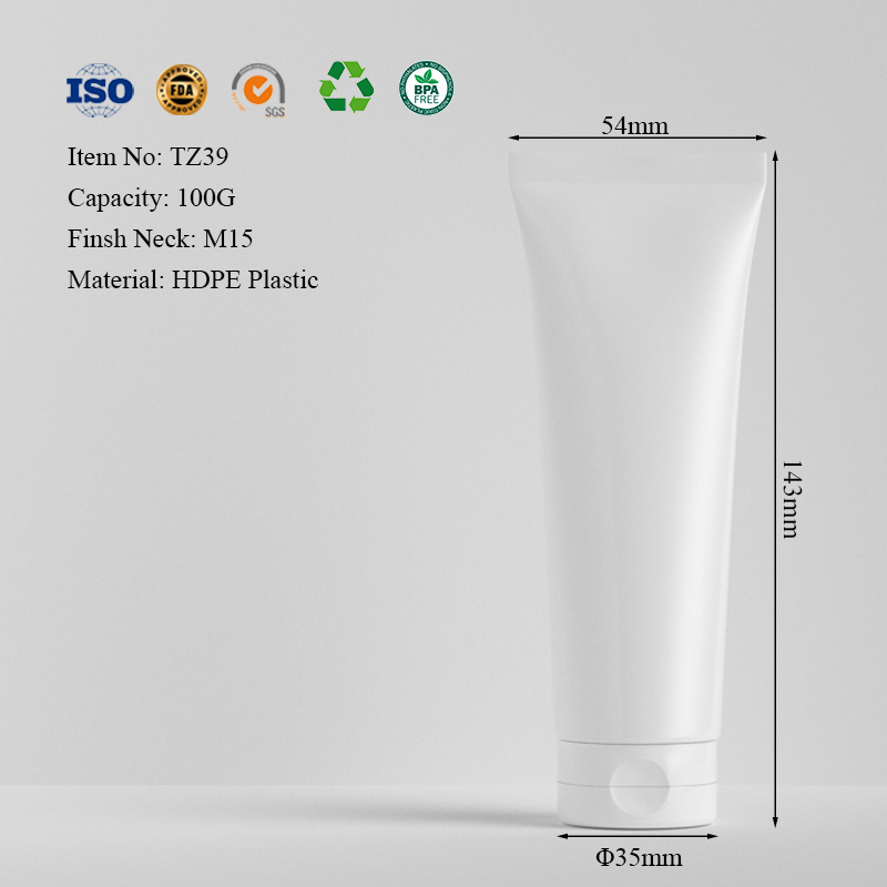 PE plastic cosmetic squeeze tube dimensions for 100g
