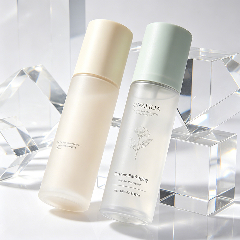 frosted PET 100ml fine mist spray bottle with 20/410 sprayer and packaging box for skincare and beauty products