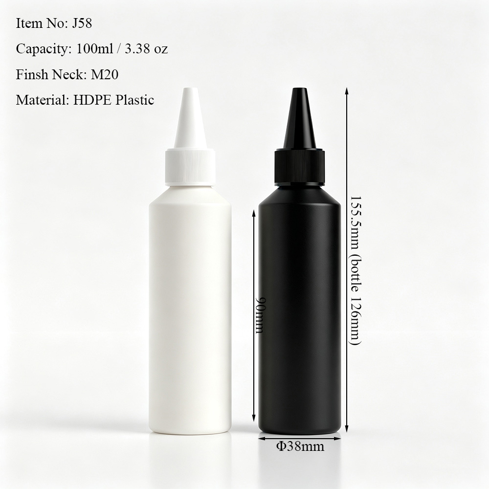 100ml 3.38 oz HDPE slant shoulder applicator bottle dimensions with 20/410 neck finish and twist top cap