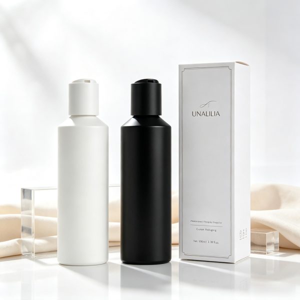 HDPE 100ml slant shoulder disc top squeeze bottle with 20/410 cap and packaging box for personal care products