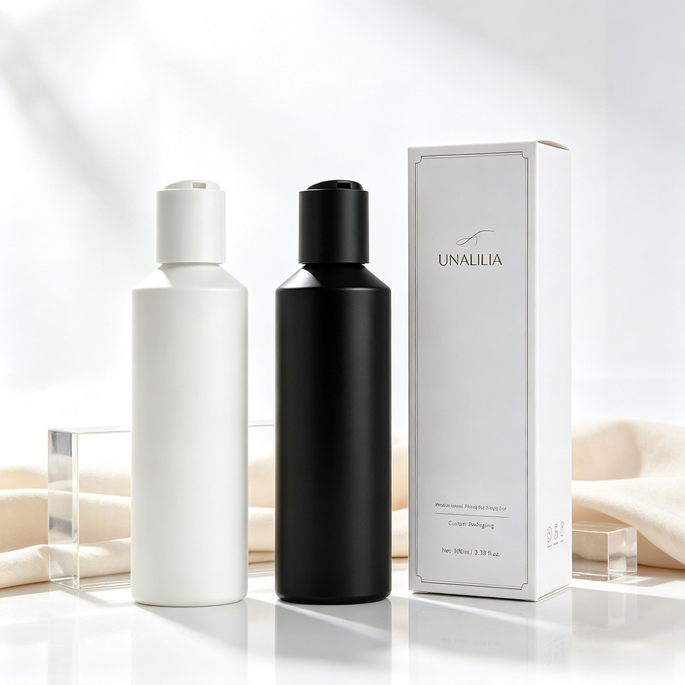 HDPE 100ml slant shoulder disc top squeeze bottle with 20/410 cap and packaging box for personal care products