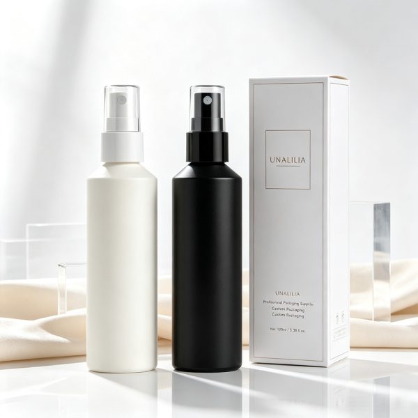 HDPE 100ml slant shoulder fine mist spray bottle with 20/410 sprayer and packaging box for hair care and beauty products