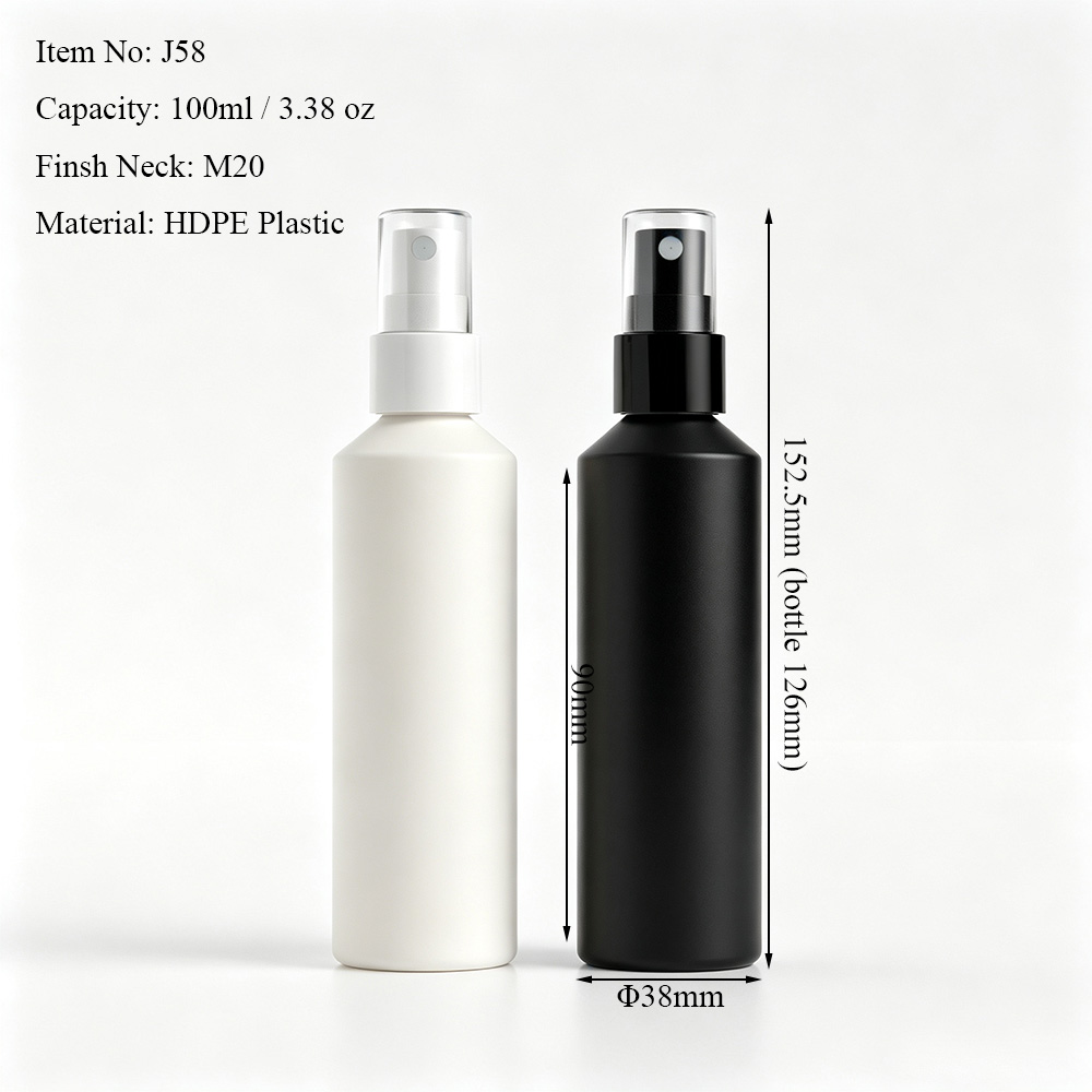 100ml 3.38 oz HDPE slant shoulder fine mist spray bottle dimensions with 20/410 neck finish