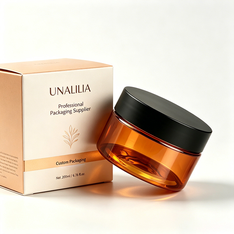 200ml amber PET plastic jar with 89/400 screw cap and packaging box for skincare and personal care products
