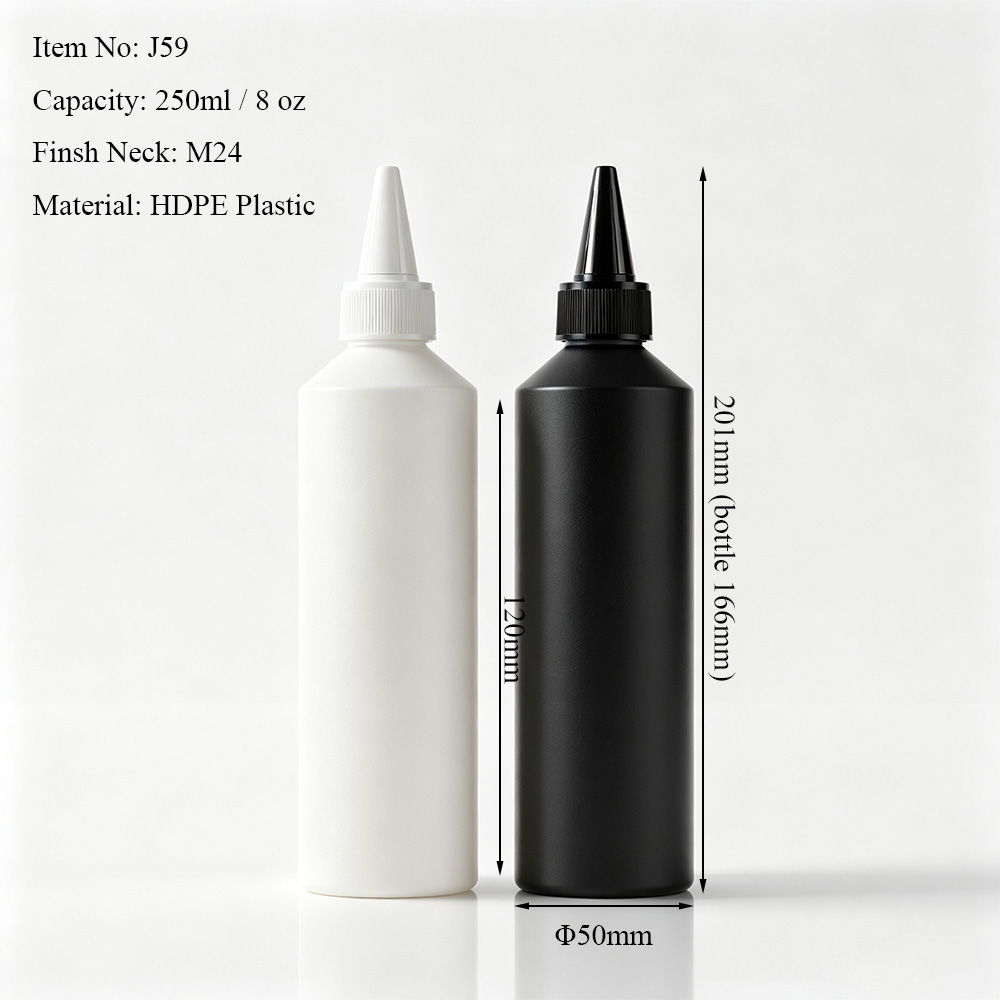 250ml 8 oz HDPE slant shoulder applicator bottle dimensions with 24/410 neck finish and twist top cap