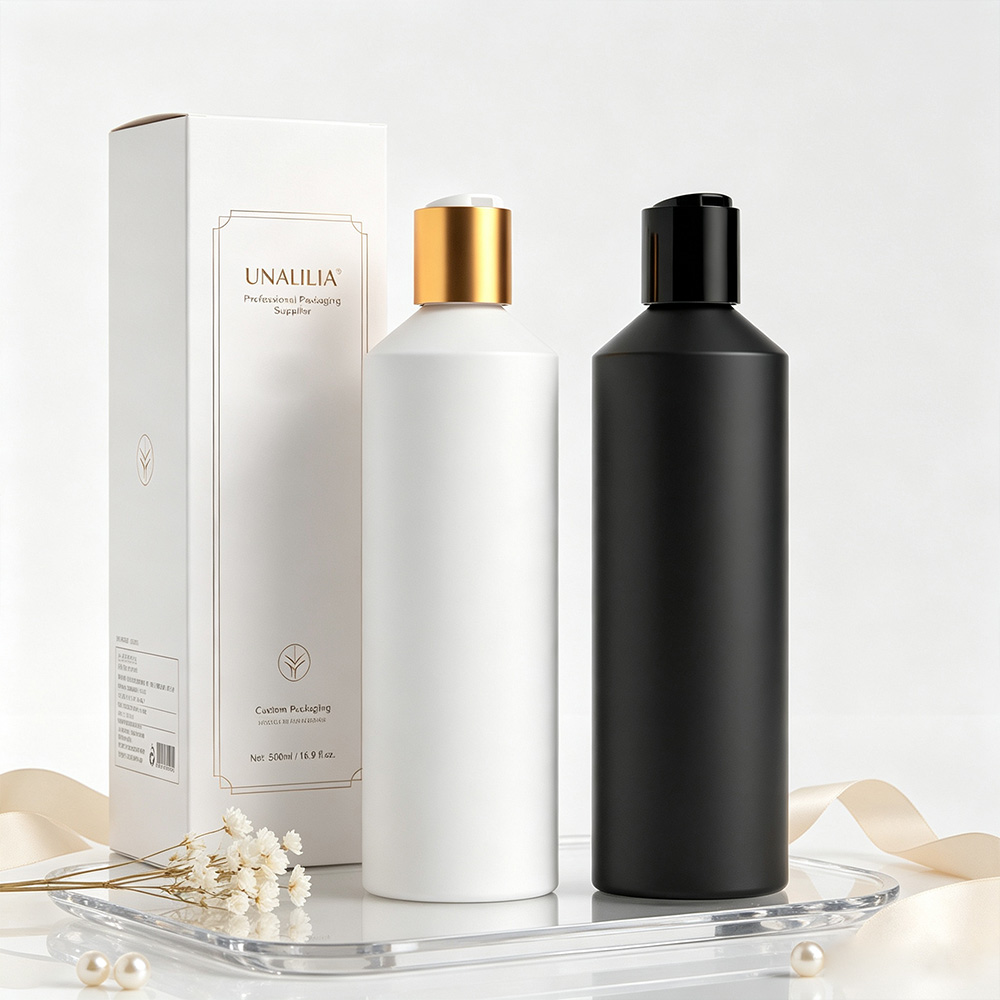 500ml HDPE slant shoulder disc top squeeze bottle with 28/410 cap and packaging box for shampoo and personal care products