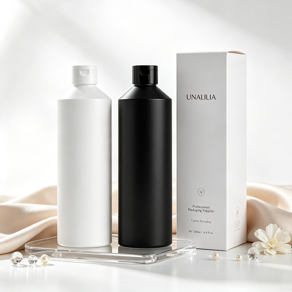 HDPE 500ml slant shoulder flip top squeeze bottle with 28/410 cap and packaging box for shampoo and personal care products