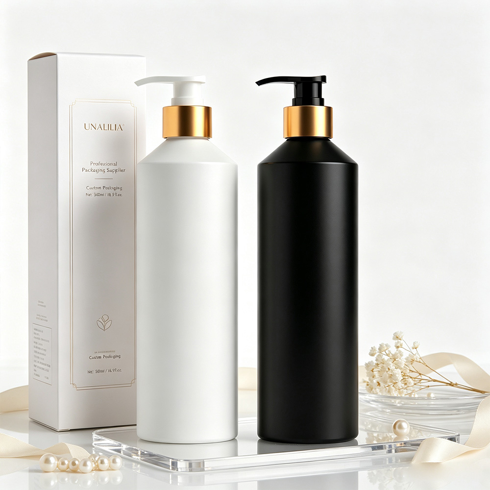 HDPE 500ml slant shoulder lotion pump bottle with 28/410 pump and packaging box for body care and skincare products