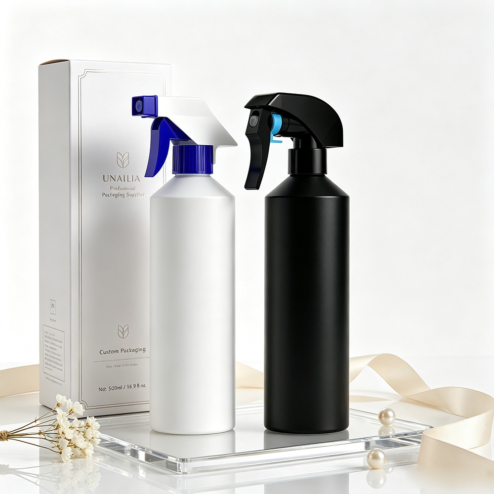 500ml HDPE slant shoulder trigger spray bottle with 28/410 sprayer and packaging box for cleaning products