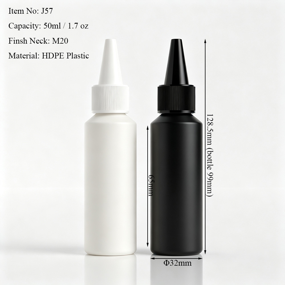 50ml 1.7 oz HDPE slant shoulder applicator bottle dimensions with 20/410 neck finish and twist top cap