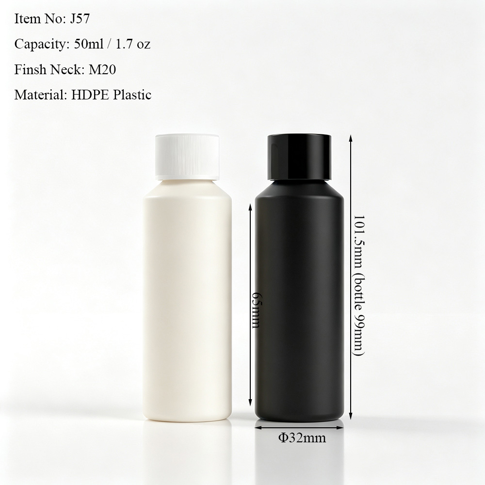 50ml 1.7 oz HDPE slant shoulder round bottle dimensions with 20/410 neck finish