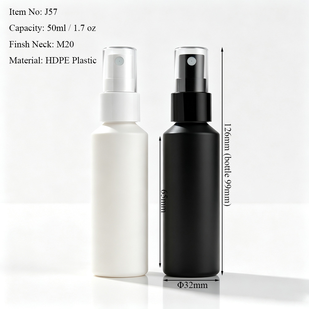 50ml 1.7 oz HDPE slant shoulder fine mist spray bottle dimensions with 20/410 neck finish