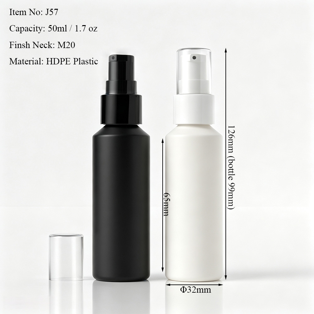 50ml 1.7 oz HDPE slant shoulder treatment pump bottle dimensions with 20/410 neck finish