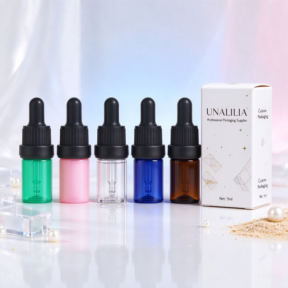 5ml PET plastic dropper bottle with 18/410 dropper and packaging box for essential oil serum and skincare products