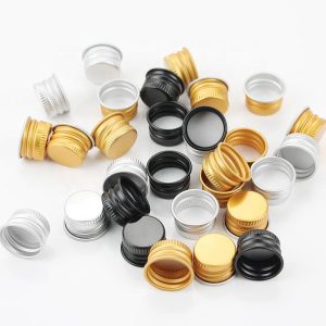 Aluminum screw caps in gold silver and black for bottle packaging