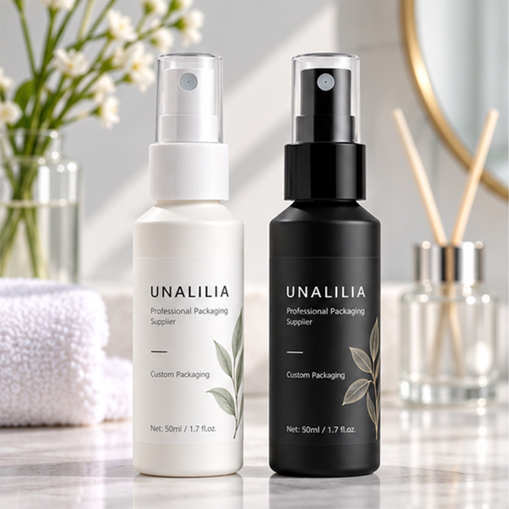 Custom label 50ml slant shoulder fine mist spray bottle for private label beauty and personal care packaging