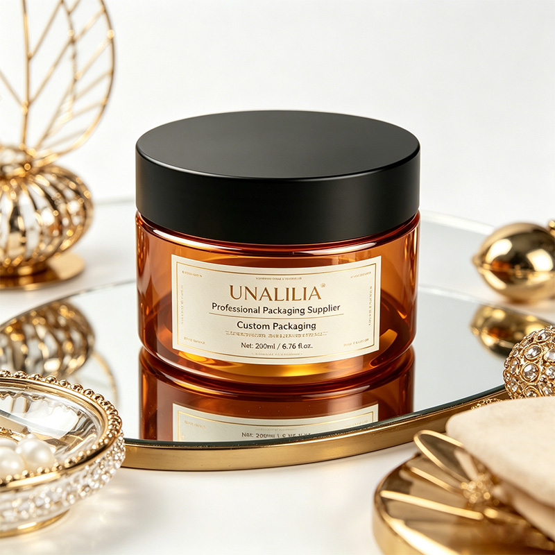 Custom label 200ml amber PET plastic jar for private label skincare hair care and personal care packaging