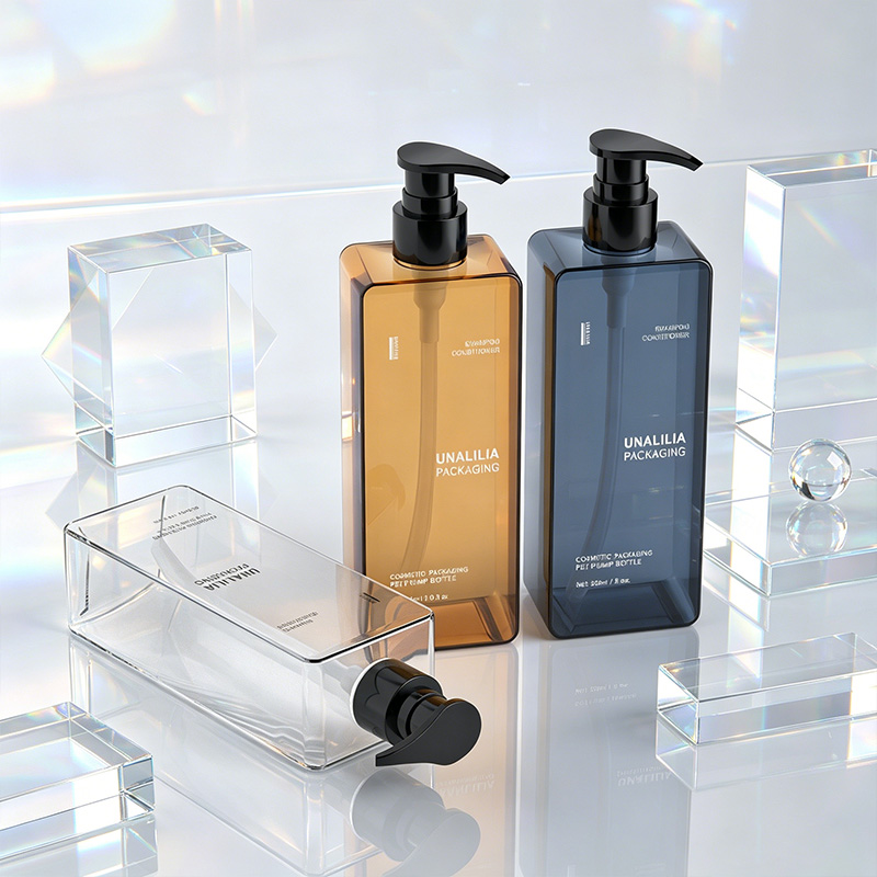 Custom label 300ml PETG rectangular lotion pump bottle for private label personal care and hair care packaging