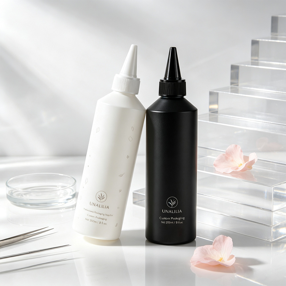 Custom printed 250ml HDPE slant shoulder applicator bottle for branded hair care and scalp care packaging