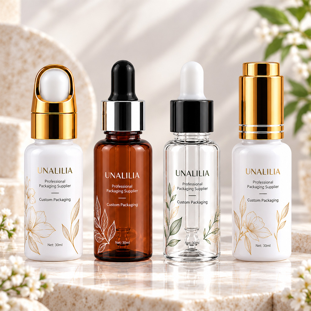 1 oz PET serum dropper bottle with dropper closure and packaging box for facial serum beauty oil and skincare products