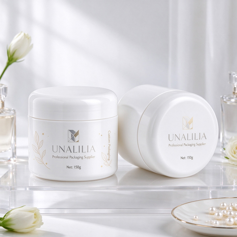 Custom printed 150ml PET plastic cream jar for branded skincare body care and cosmetic packaging
