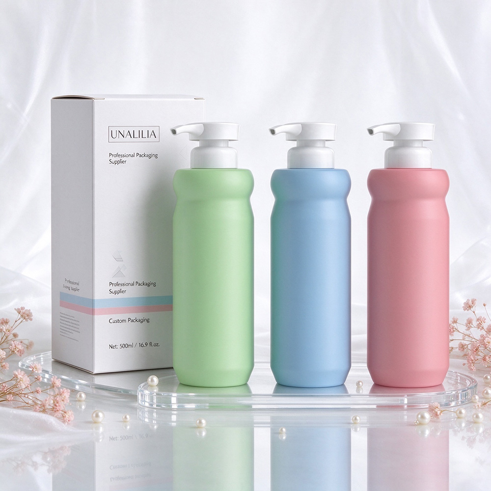 16.9 oz round HDPE plastic bottle with lotion pump dispenser and packaging box for body lotion and hand soap packaging