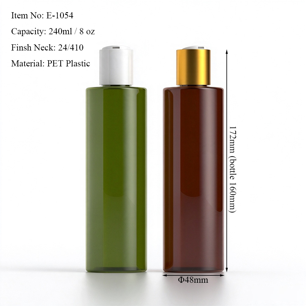 240ml PET bottle dimensions showing 160mm bottle height, 172mm overall height with cap and 48mm diameter