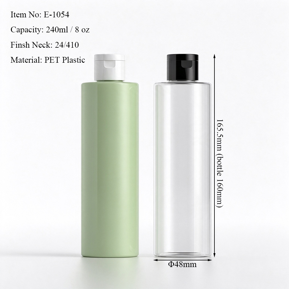 240ml PET bottle dimensions showing 160mm bottle height, 165.5mm overall height with cap and 48mm diameter
