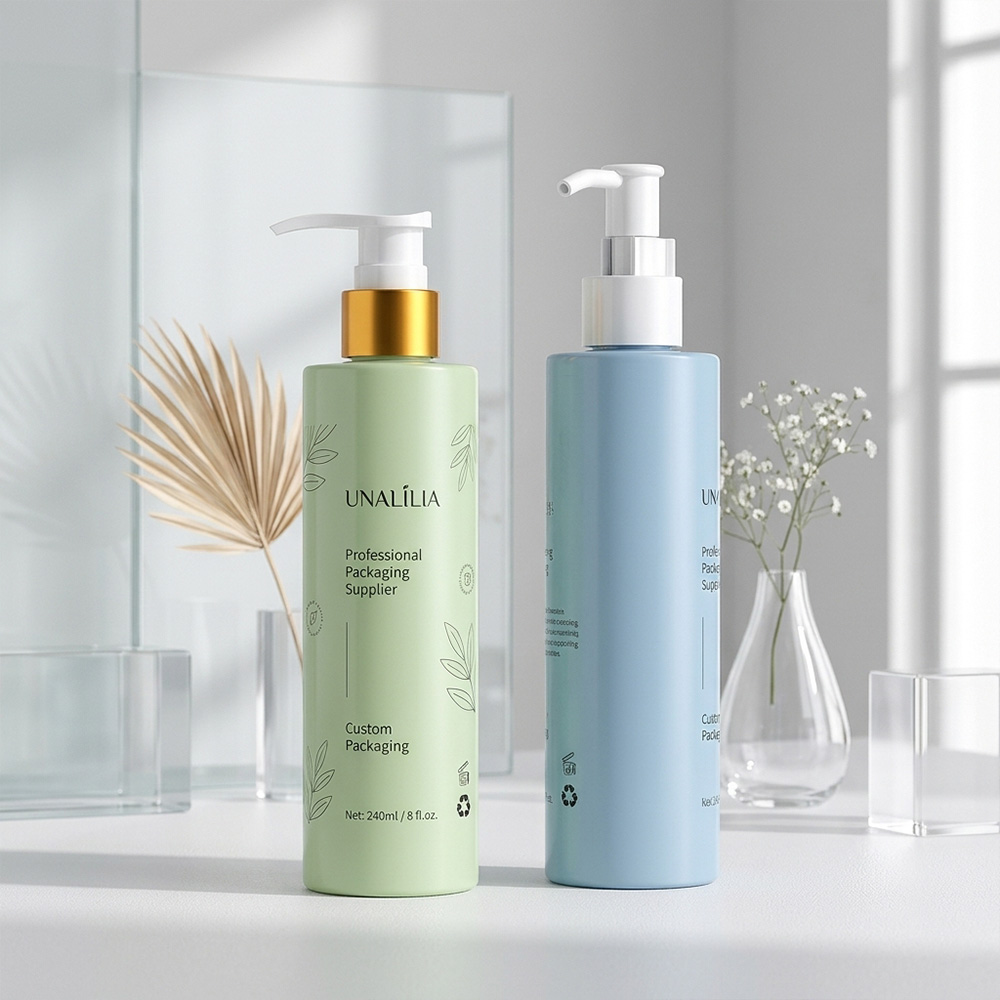 240ml PET lotion pump bottle with custom silk screen printed logo for skincare packaging