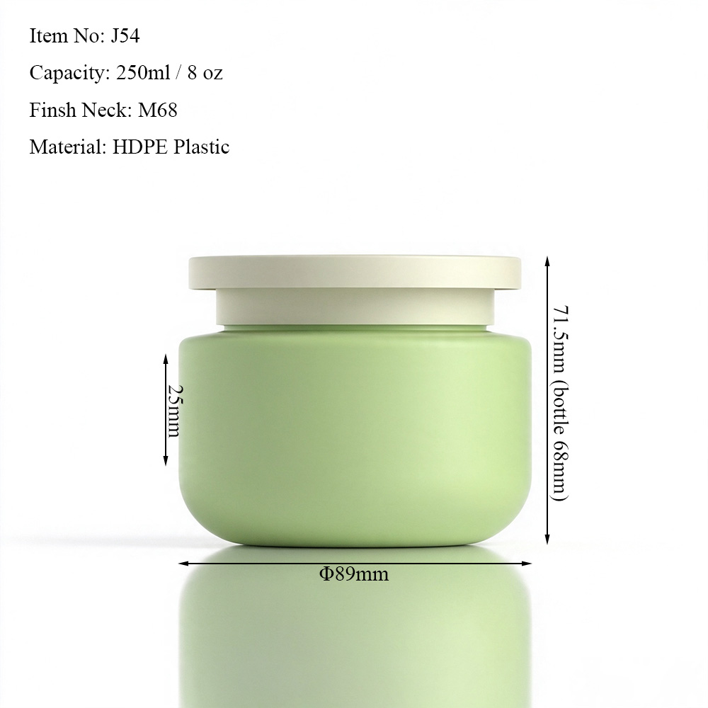 250ml soft touch HDPE plastic jar dimensions showing 68mm jar height, 71.5mm overall height and 89mm diameter