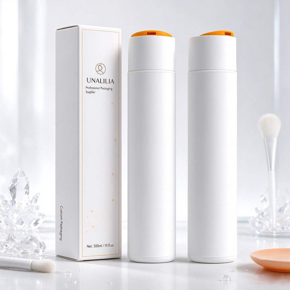 White 300ml HDPE round plastic bottle with 24/410 disc top cap for personal care packaging