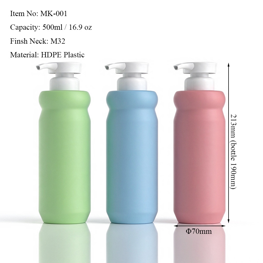 500ml round HDPE plastic lotion pump bottle dimensions showing body shape and 32/410 neck finish