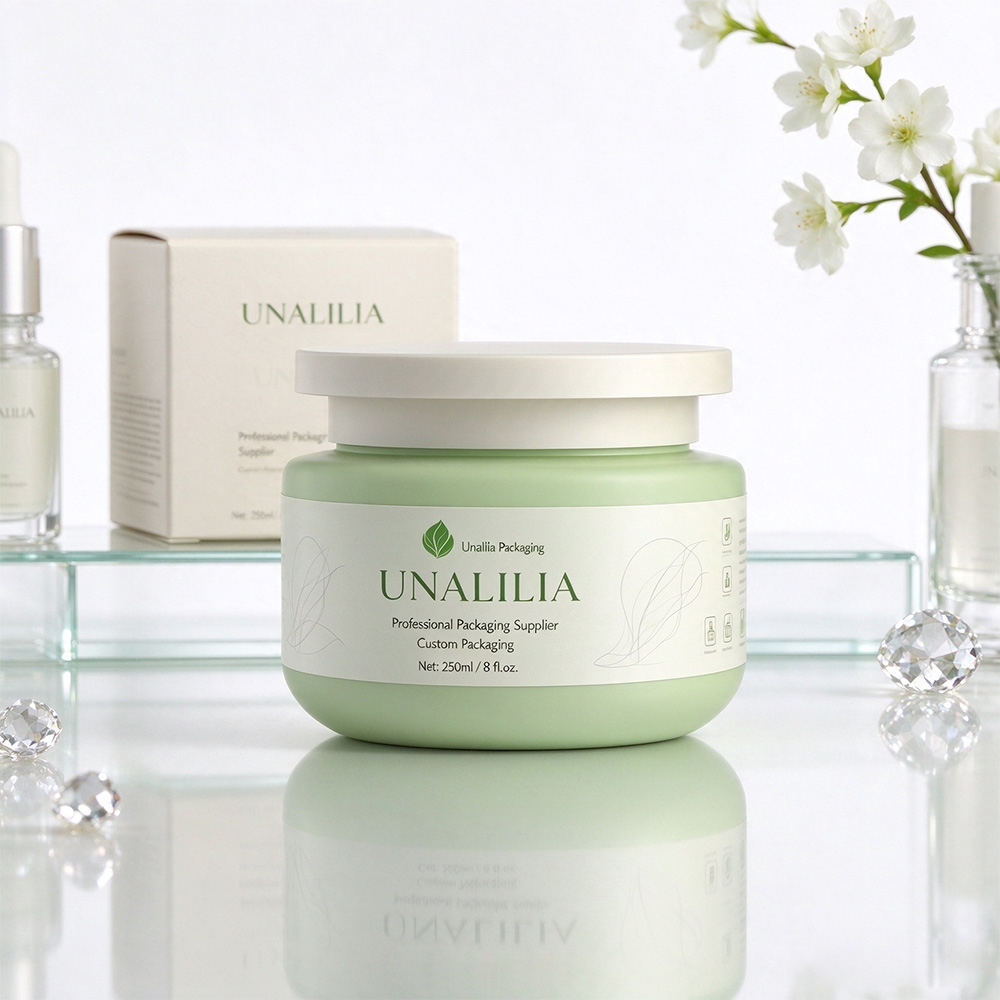 Custom labeled 250ml soft touch HDPE plastic jar with screw cap for private label cosmetic packaging