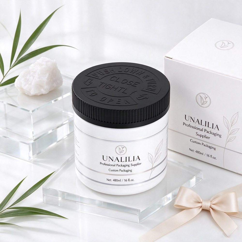Custom label 480ml HDPE plastic jar with 89/400 child resistant cap for private label and wholesale packaging