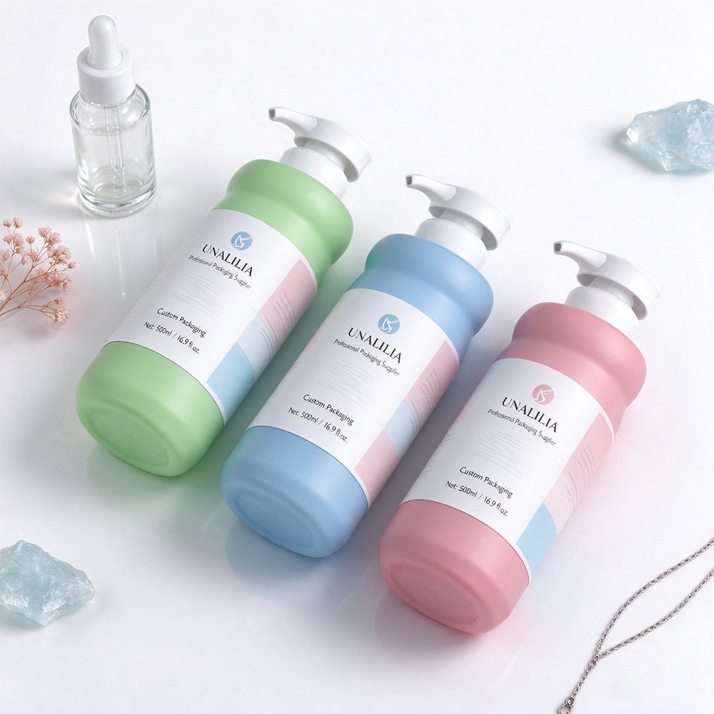 Custom label 500ml round HDPE plastic lotion pump bottle for private label skincare and personal care packaging