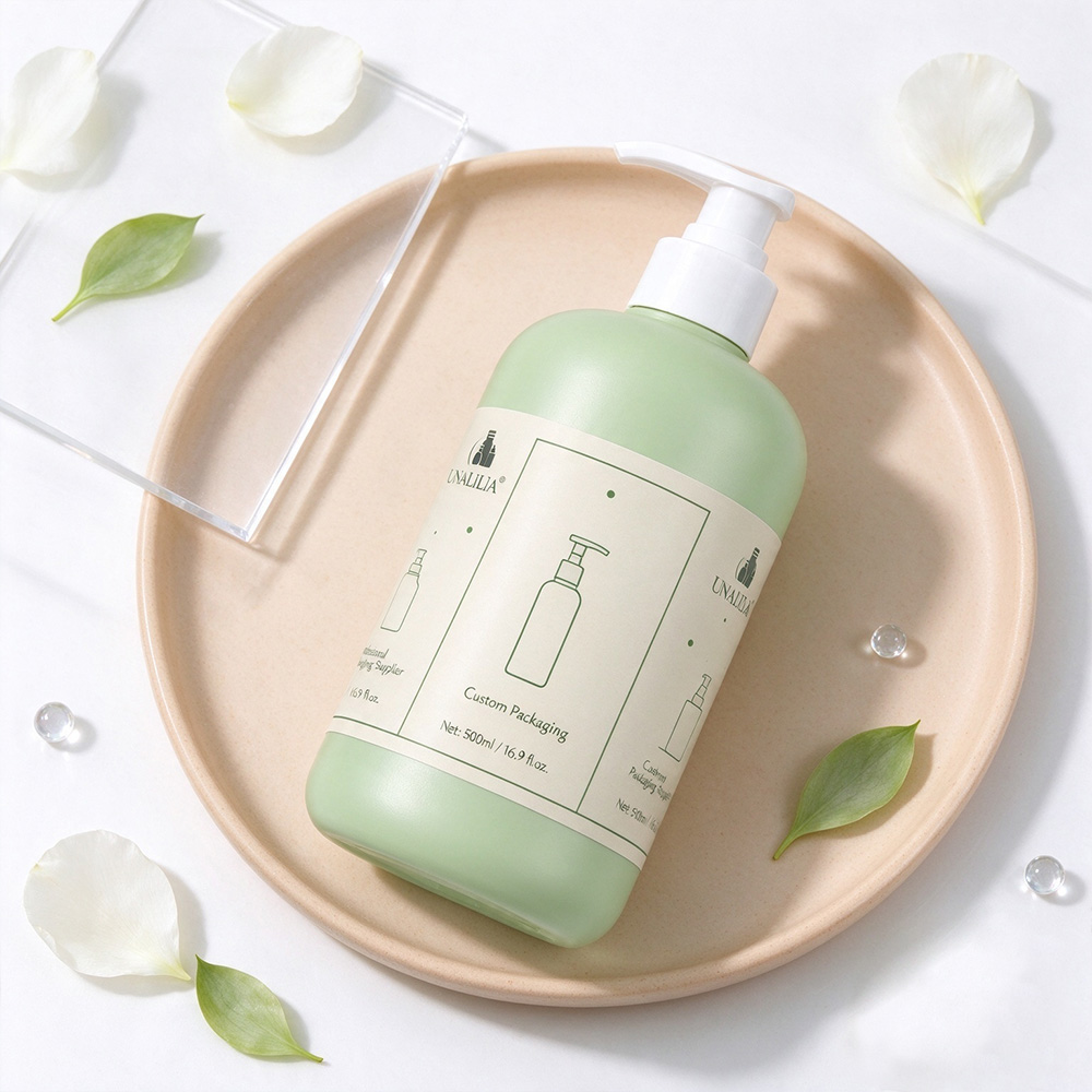 Custom labeled 500ml soft touch HDPE Boston round bottle for body lotion and personal care packaging