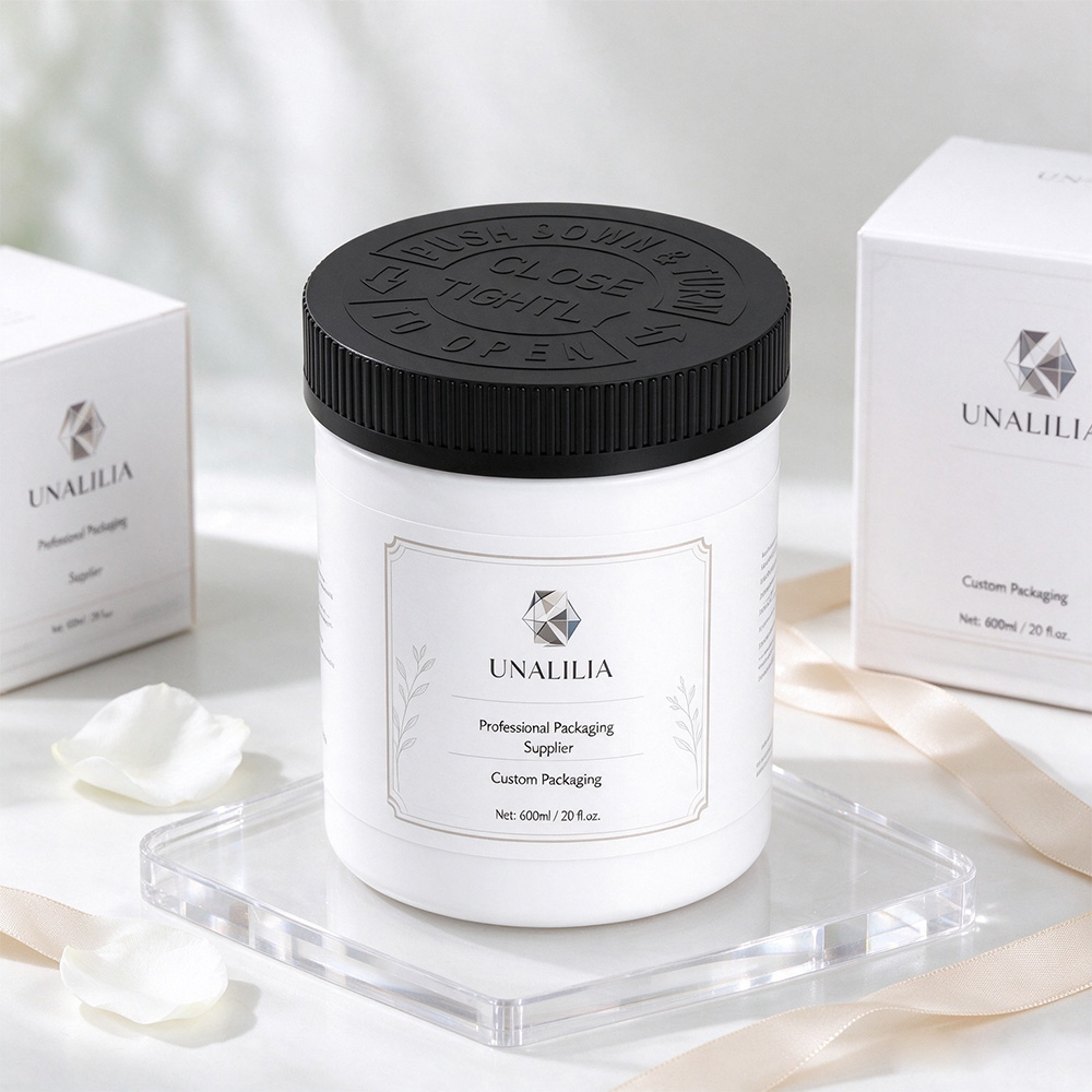 Custom label 600ml HDPE plastic jar with 89/400 child resistant cap for private label and wholesale packaging