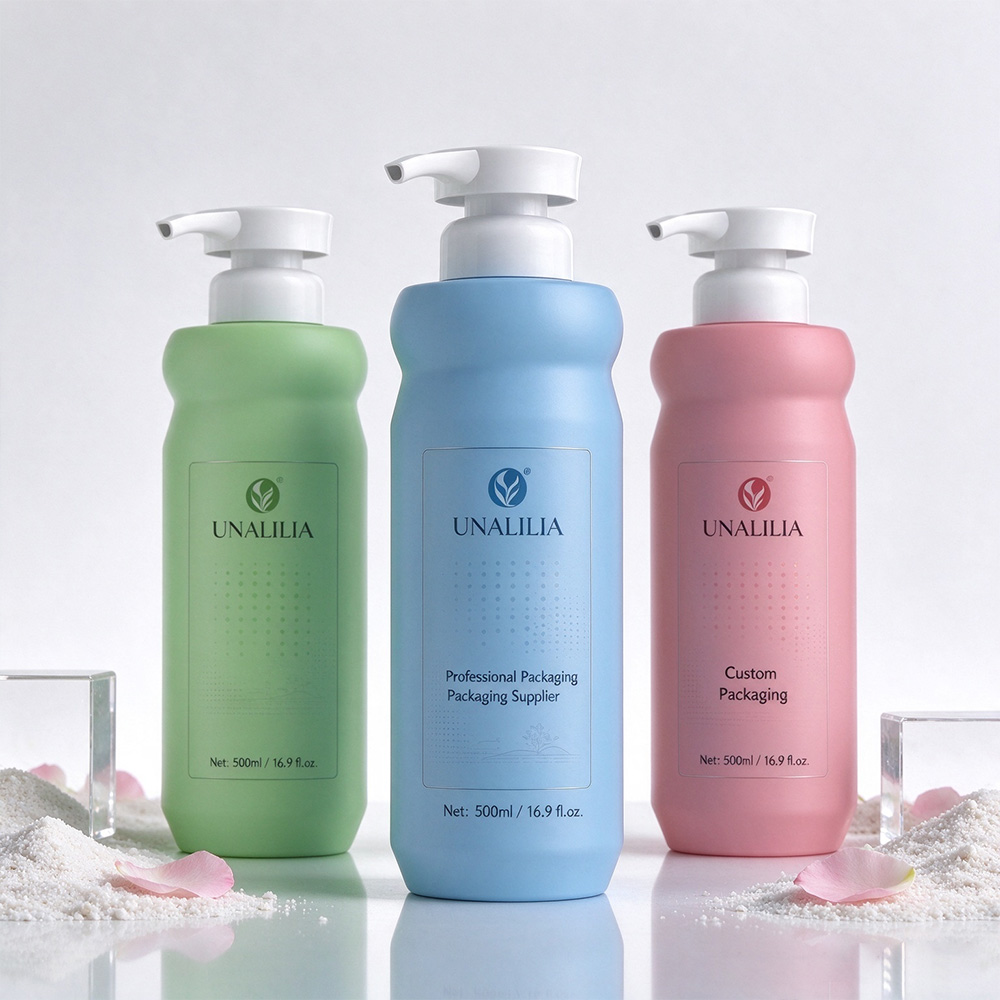 Custom printed 500ml HDPE plastic lotion pump bottle with branded logo for skincare and body care packaging