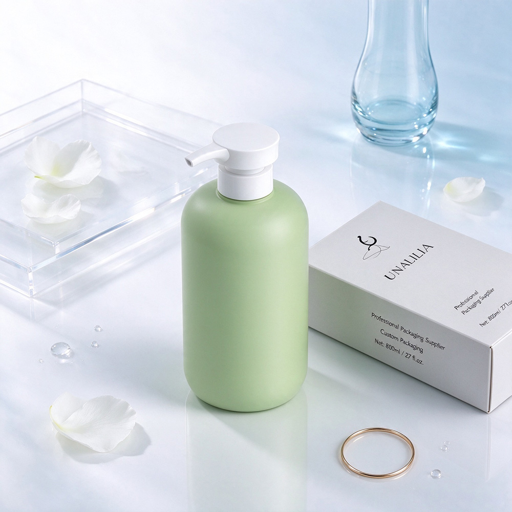 800ml Soft Touch HDPE Boston Round Bottle with Lotion Pump - Image 2